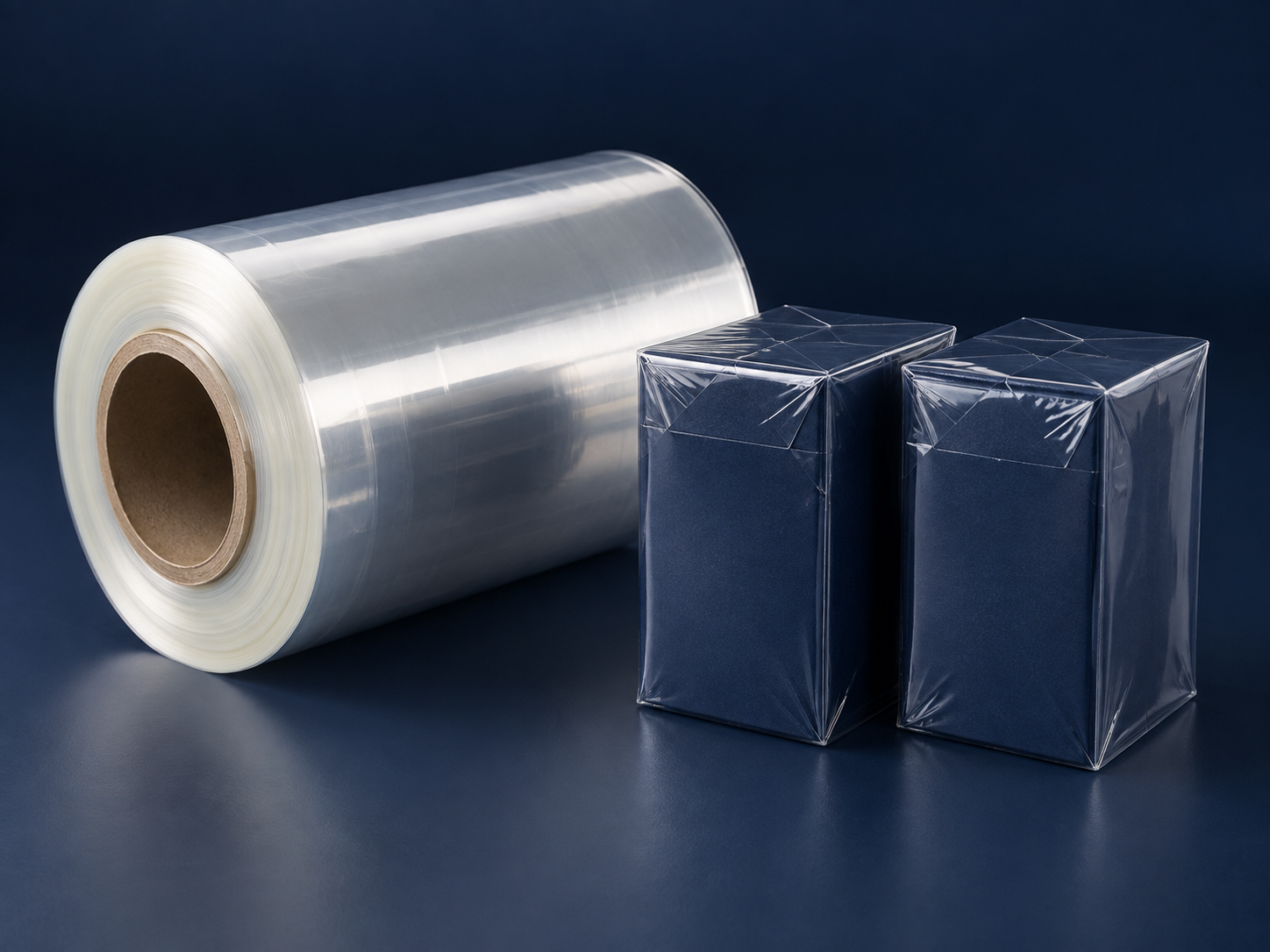 Illustration of clear overwrapping film and plain cartons